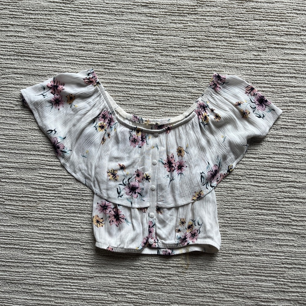 LA hearts floral off the shoulder blouse